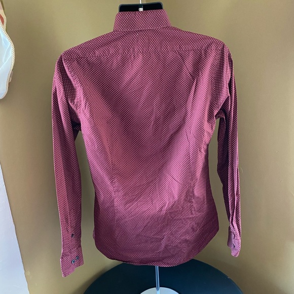 Red EXPRESS Button Down Shirt w/ Polka Dot Pattern - Picture 2 of 3